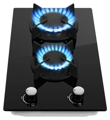 Obrázok produktu pre Plynová varná doska, dvojitý horák, elektronické zapaľovanie, čierna