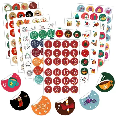 Produktbild von Adventskalender Sticker 240 Stück Zahlen Aufkleber 1-24 für Weihnachtskalender Basteln Befüllen