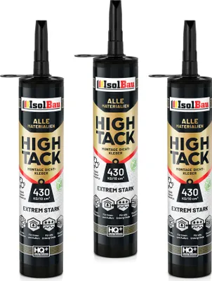 Produktbild von Isolbau Montagekleber High Tack - 3 x 470 g Extrem starker Hybrid MS Polymer Baukleber für Innen- & Außenbereich - 400 kg / 10 cm² - Weiß