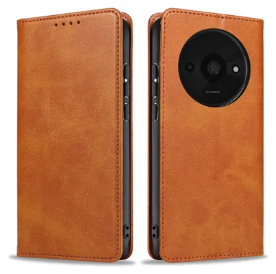 Produktbild von Handyhülle für Xiaomi Redmi A3 Kunstleder Flip Cover Hülle Klapphülle Case Kartenfach Farbe: Hellbraun