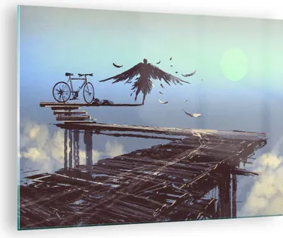 Produktbild von Bilder auf glas - Vogel Fahrrad modern - 70x50cm - Glasbilder - Wandbilder - Kunstdruck - zum Aufhängen bereit - Wanddekoration aus Glas - Glas Bilder - Wandbild auf Glas - Einteilig - GAA70x50-3721