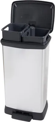 Obrázok produktu pre Kôš na odpadky, Curver Deco Bin, 46 l (23 + 23 l), obdĺžnikový, dvojkomorový, 39 x 29 x 72 cm, kovovo sivý
