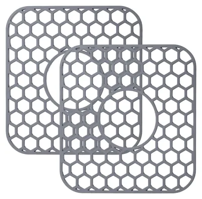 Spülbeckenmatte 2er-Pack, 31,5x29,2 cm, Silikon, grau, Antirutsch
