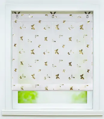 Produktbild von Joyswahl Raffrollo Ösenrollo ohne Bohren Vorhang Raffgardine mit leuchtendem Schmetterlingsmuster Gold BxH 100x130 cm