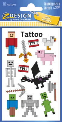 Produktbild von AVERY Zweckform ZDesign Kids Tattoos "Pixel" 1 Blatt à 13 Tattoos