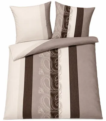 Produktbild von Janine Feinbiber Wende-Bettwäsche Davos 6456-07 135x200 cm + 80x80 cm paisley Streifen cappuccino