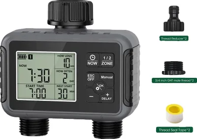 Immagine prodotto di Timer per irrigatori, 2 zone, controllo dell'irrigazione programmabile, filettatura G