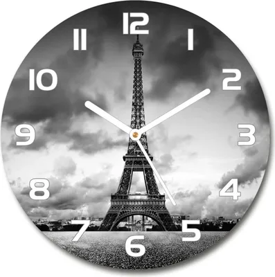 Produktbild von Wanduhr aus Glas 30fi Glasbild Glasuhr Gehärtetes Glas - weisse-zeiger - Eiffel Tower Paris