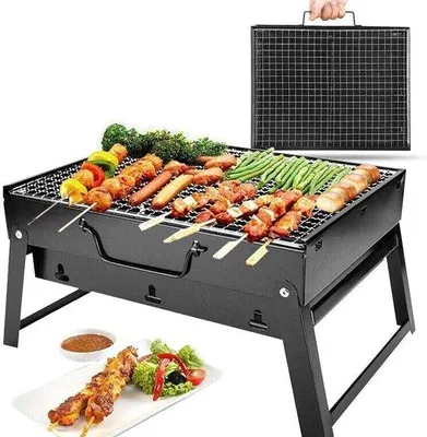 Produktbild von Tragbarer Holzkohlegrill, 35 x 27 cm | Faltbarer Edelstahlgrill für Camping, Wandern, Picknick, Garten und Outdoor-Kochen
