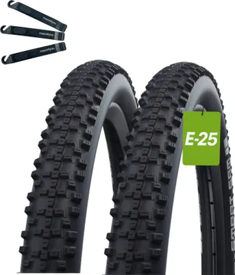 Zdjęcie produktu dla 2 x opony rowerowe Schwalbe Smart Sam ADDIX Performance Line E-25, czarne, 57-559 (26 x 2,25") wraz z łyżką do opon maxxi4you