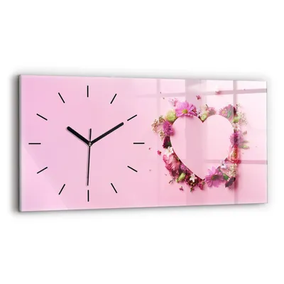 Produktbild von Wallfluent Wanduhr – Stilles Quarzuhrwerk - Uhr Dekoration Wohnzimmer Schlafzimmer Küche - Zifferblatt mit Strichen - schwarze Zeiger - 60x30 cm - Herz der Blumen