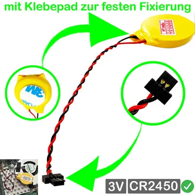 Produktbild von CR2450 CMOS Batterie 3V mit Stecker Kabel kompatibel für Minisforum X400 Mini PC BIOS RTC Knopfzelle Lithium Backup Batterie mit 2-Pin Anschluss 6x3mm