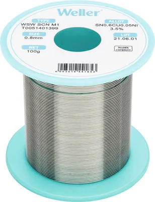 Produktbild von Weller T0051401390, T0051401399 SDN Lötdraht WSW SCN M1 0,8mm, Sn0,6Cu0,05Ni3,5%