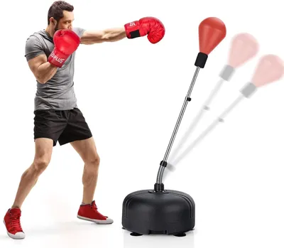 Produktbild von GOPLUS Punchingball Boxen Set, 4 Stufe höhenverstellbar Standboxball, Standboxtrainer mit erfüllbarem Standfuß & Boxhandschuhen, Rot