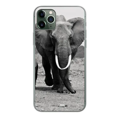 Produktbild von MuchoWow® Handyhülle Schutzhülle Hülle für iPhone 11 Pro Max Elefant - Kind - Schwarz - Weiß Silikon Softcase Handy Hülle - Schutz