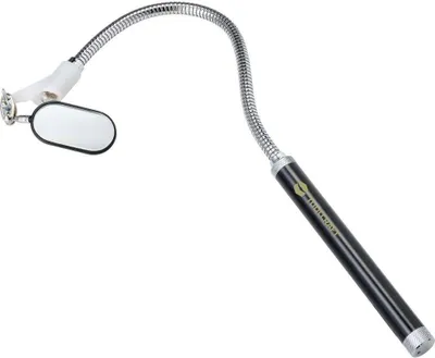 A product shot of an inspection mirror with a light.