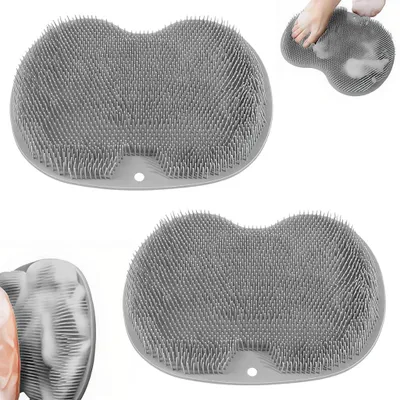 Produktbild von Silikon Fußbürste für die Dusche - 2 Stück - Fußmassagegerät mit Saugnäpfen - Fußreiniger und Massagebürste - Grau - 25 x 30 cm