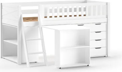 Produktbild von FURNLUX Loft Bed Scott White 90x200cm / Hauptfarbe: Weiß / Abmessungen: 135 x 208 x 114 cm