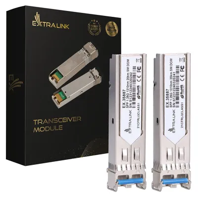 Obrázok produktu pre Extralink SFP 1.25G 2-pack | Moduł SFP | 1,25Gbps, LC/UPC, 1310nm, 20km, single mode, DOM (EX.35887)