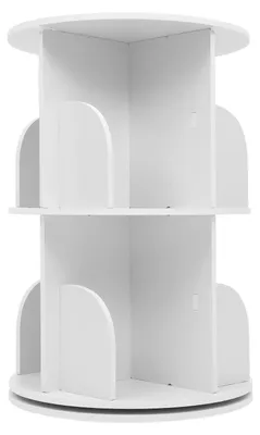 Produktbild von 360° drehbares Bücherregal - 2-stöckiger freistehender Bücherturm - Rund - 8 Fächer - Metall und PVC - 40x40x65,5 cm - Weiß