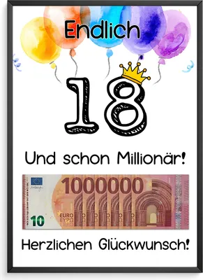 Produktbild von Geldgeschenk 18. Geburtstag Jungen Mädchen Lustiges Geburtstagsgeschenk Witzige Geschenkidee Geld verschenken Sohn Tochter 18 Jahre Geschenk – DIN A4 + Rahmen schwarz