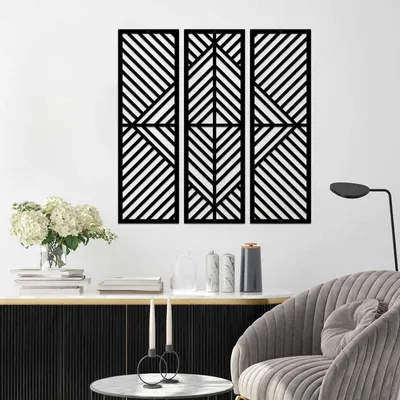 Image de Ensemble moderne de tentures murales en métal noir 56x62cm