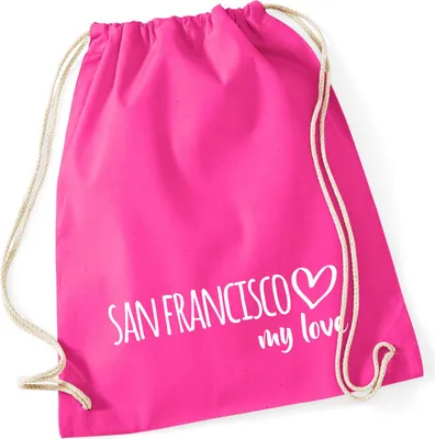 Produktbild von Huuraa Turnbeutel San Francisco my love 12 Liter Fuchsia Baumwolle Rucksack Geschenkidee