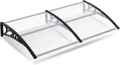 Produktbild von Vordach für Haustür 100 x 200 cm, Überdachung aus 5 mm Polycarbonat und ABS, Transparentes Pultbogenvordach, Pultvordach mit UV-Schutz für draußen, Regenschutz