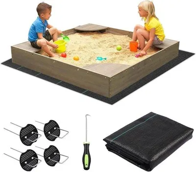 Produktbild von Onkruiddoek 2 x 2 Meter für Sandkasten, mit Befestigungsspitze, kinderfreundlich, scheurfest, verhindert Unkrautwuchs