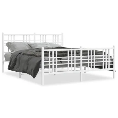 Imagen del producto de Estructura de cama vidaXL con cabecero y piecero de metal, color blanco, 150x200 cm