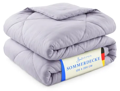 Obrázok produktu pre Letná prikrývka 135 x 200 cm, farba: lila, ľahká prešívaná prikrývka, z mikrovlákna, priedušná, použiteľná bez obliečky, teplotná trieda 2, ideálna aj na cestovanie a kempovanie