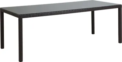 Obrázek produktu pro BELIANI Zahradní stůl tmavě hnědý polyratanové hliníkové bezpečnostní sklo 220 x 100 cm venkovní
