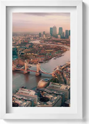 Produktbild von London aus der Vogelperspektive– Wandbild mit Rahmen – Gerahmtes Bild  – Wanddekoration – 20x30 cm – Weiß
