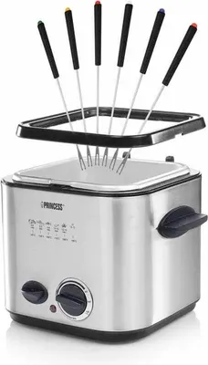 Produktbild von Princess 182611 Fritteuse und Fondue Mini, Fritteuse, 1,2 l, 90 °C, 170 °C, Einzelbild, Schwarz, Silber