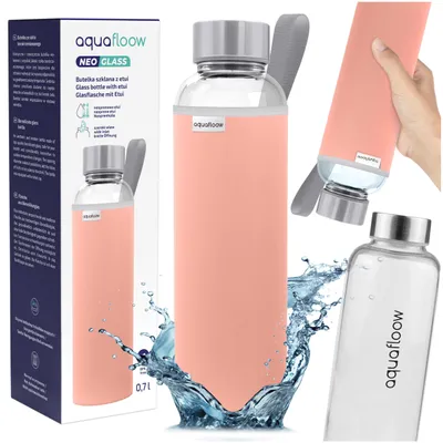 Produktbild von Aquafloow NeoGlass 700ml Glaswasserflasche – Rosa Neoprenhülle