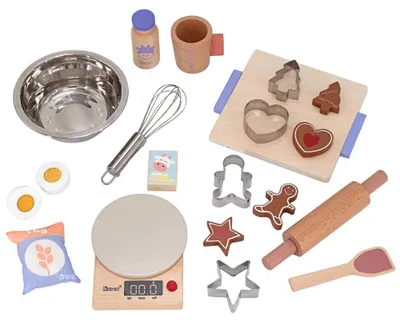 Productafbeelding van Kinder Bakset met 19 Stukken Houten Keukenaccessoires