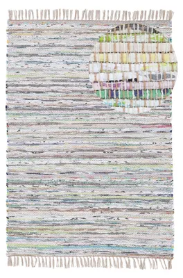 Produktbild von Flickenteppich Kelim Chindi Beige 60x110 cm | Fleckerlteppich aus Baumwolle für Wohnzimmermit Fransen
