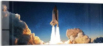 Produktbild von DEQORI Glasbild Echtglas 125x50 cm 'Raketenstart ins All' Wandbild Bild modern Deko
