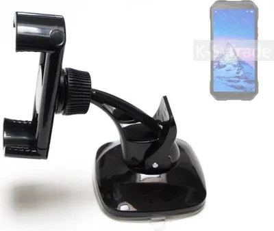 Produktbild von K-S-Trade kompakte Handy-Halterung Windschutzscheibe kompatibel mit Doogee S61 Pro Armaturenbrett schwarz Autohalterung KFZ Halter Scheiben-Halterung