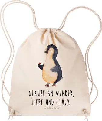 Produktbild von Mr. & Mrs. Panda Jutebeutel Pinguin Marienkäfer - Transparent - Geschenk, sporttasche klein, Aufmerksam, Kleine Wunder, wander rucksack, Liebe, Sportbeutel, Turnbeutel
