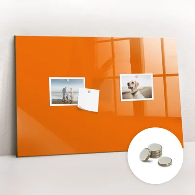 Obrázek produktu pro Magnetická Tabule na Zeď Skleněná - Memo Board Kleněnou Přední Stranou - 5 magnetů v balení - 60x40 cm - Barva oranžová