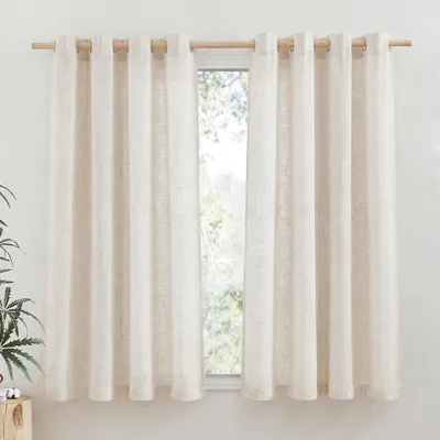 Image de Rideaux courts, semi-transparents, en lin, dimensions 137 x 140 cm, couleur beige clair, lot de 2