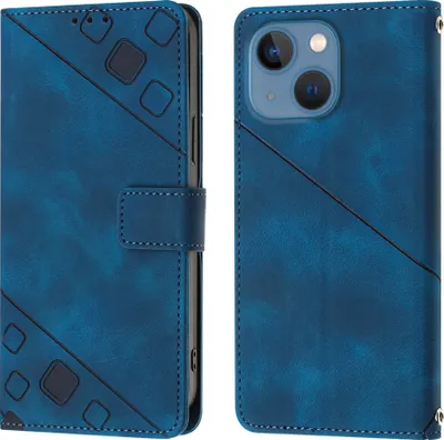 Produktbild von Hülle für iPhone 14 Prägung Flip Leder Brieftasche Schutzhülle mit Ständer Blau