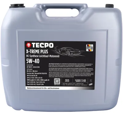Produktbild von TECPO Motoröl 5W40 Öl X-TREME Plus Öl, 20 Liter 5W-40 Gebinde HC-Synthese für Diesel-und Benzinmotoren entspricht API SN/CF / ACEA A3/B4 / 502/505 / 226.3/226.5 / Longlife 01/98