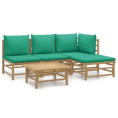 Produktbild von 5-tlg. Garten-Lounge-Set mit Grünen Kissen Bambus