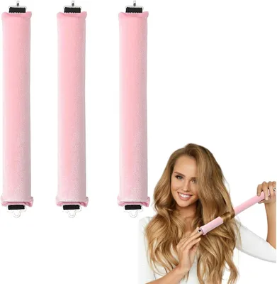 Produktbild von 3 hitzefreie Lockenbänder in Rosa zum Schlafen, Lockenwickler für Locken über Nacht ohne Hitze
