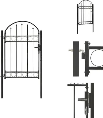 Zdjęcie produktu dla vidaXL Brama ogrodzeniowa z łukowatym zwieńczeniem stalowa 100 x 150 cm czarna - Bramy ogrodowe