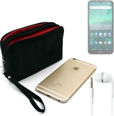 Produktbild von TOP SET kompatibel mit Nokia 1.3 Handy Hülle Gürteltasche schwarz + Kopfhörer Travel Bag Travel-Case mit Diebstahlschutz praktische Schutz Hülle