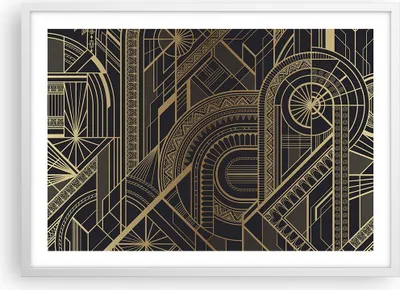 Produktbild von Gerahmtes Poster - Weißer Rahmen - Ornament Gold Schwarz - 70x50 cm - Wand Bild - Wanddeko - Wandbilder - Kunstposter - Wandposter - Bilderrahmen - Bilder - Kunstdruck - P2WAA70x50-4522