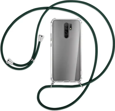 Produktbild von Handykette Backcover-Schutzhülle mit Band (Metall silberfarben) für Xiaomi Redmi 9 - dunkelgrün